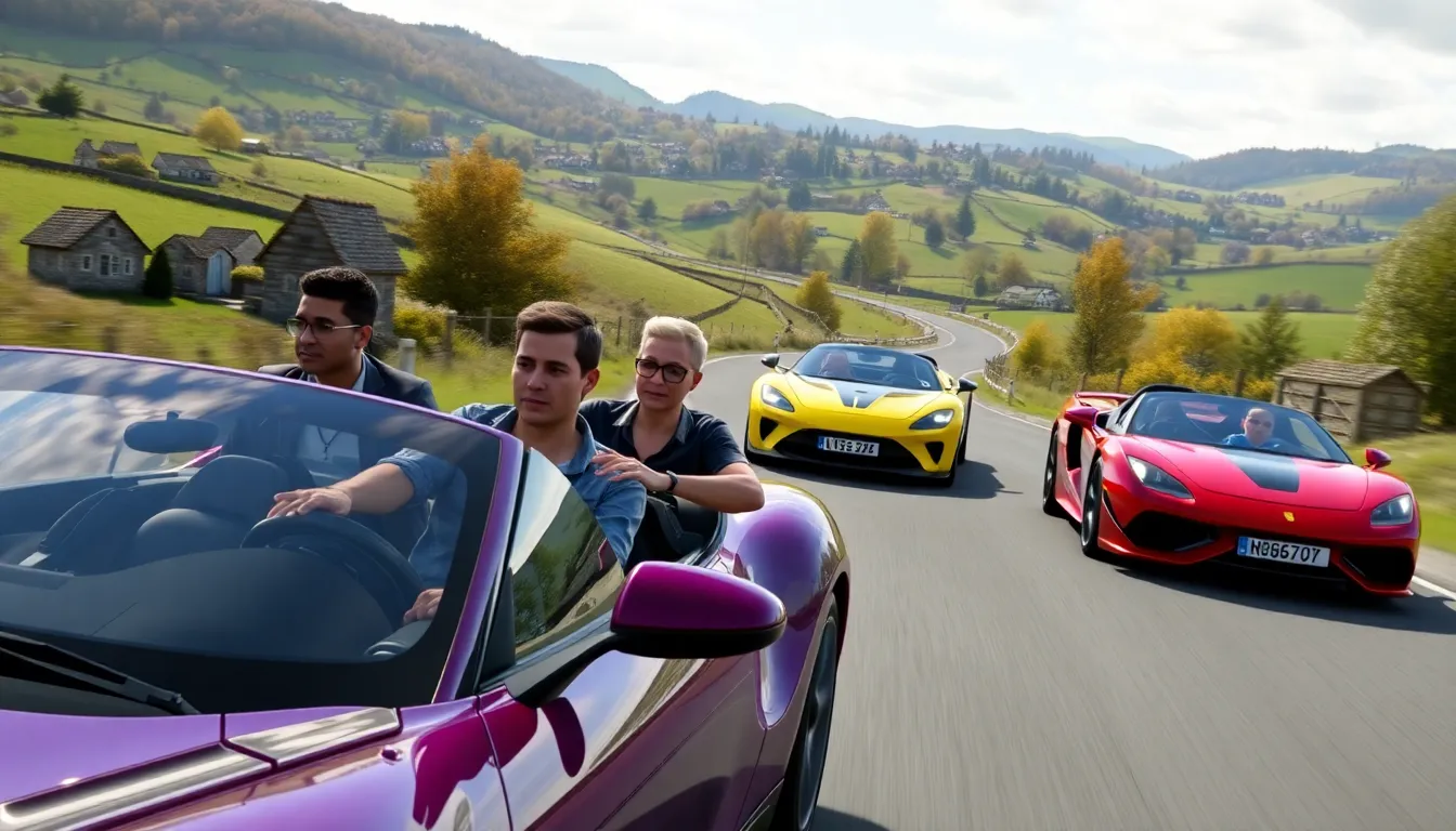 diverse racers competing in a scenic Forza Horizon 4 landscape.
